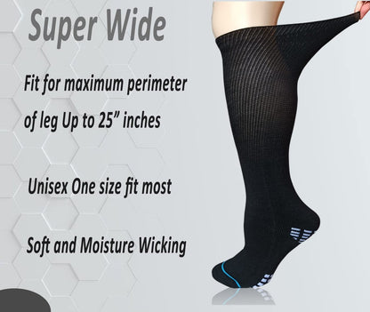 COIYUFUX Extra Breite Diabetikersocken für Bariatrische Füße, Kniehohe Kompressionssocken für Herren und Damen, Wanderschuh-Gipssocke für Lymphödem, Geschwollene Füße, Knöchel und Beine