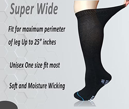 COIYUFUX Extra Breite Diabetikersocken für Bariatrische Füße, Kniehohe Kompressionssocken für Herren und Damen, Wanderschuh-Gipssocke für Lymphödem, Geschwollene Füße, Knöchel und Beine