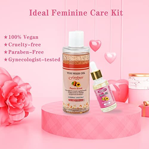 forvirness Natürliche feminine Waschlotion Yoni Öl Set, Körperreiniger mit Reinigungsfaktor, Yoni Wash für Frauen pH-Balance, 1 fl.oz Pfirsich Femininöl & 6,7 fl.oz Intimreiniger