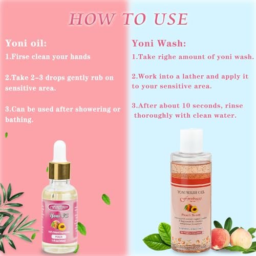 forvirness Natürliche feminine Waschlotion Yoni Öl Set, Körperreiniger mit Reinigungsfaktor, Yoni Wash für Frauen pH-Balance, 1 fl.oz Pfirsich Femininöl & 6,7 fl.oz Intimreiniger