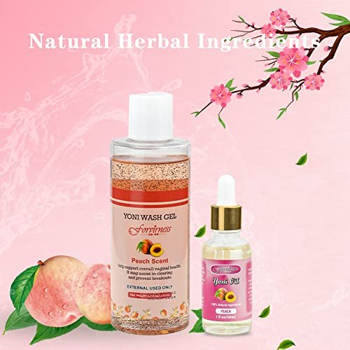 forvirness Natürliche feminine Waschlotion Yoni Öl Set, Körperreiniger mit Reinigungsfaktor, Yoni Wash für Frauen pH-Balance, 1 fl.oz Pfirsich Femininöl & 6,7 fl.oz Intimreiniger
