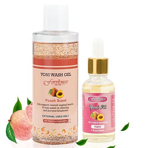 forvirness Natürliche feminine Waschlotion Yoni Öl Set, Körperreiniger mit Reinigungsfaktor, Yoni Wash für Frauen pH-Balance, 1 fl.oz Pfirsich Femininöl & 6,7 fl.oz Intimreiniger