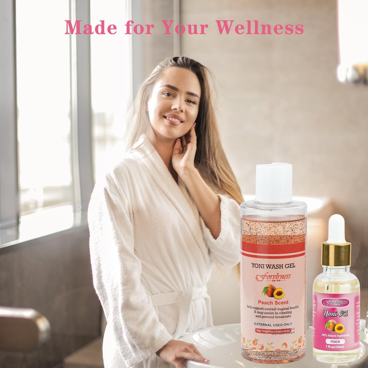 forvirness Natürliche feminine Waschlotion Yoni Öl Set, Körperreiniger mit Reinigungsfaktor, Yoni Wash für Frauen pH-Balance, 1 fl.oz Pfirsich Femininöl & 6,7 fl.oz Intimreiniger