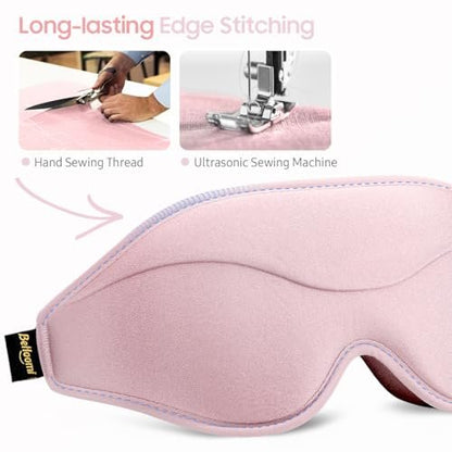 BeHoomi Schlafmaske – Premium Augenmaske für totales Blackout, superweicher Komfort, verstellbar, ergonomisches 3D-Design für Zuhause, Büro, Reisen, Meditation, Yoga, Pink