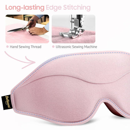BeHoomi Schlafmaske – Premium Augenmaske für totales Blackout, superweicher Komfort, verstellbar, ergonomisches 3D-Design für Zuhause, Büro, Reisen, Meditation, Yoga, Pink