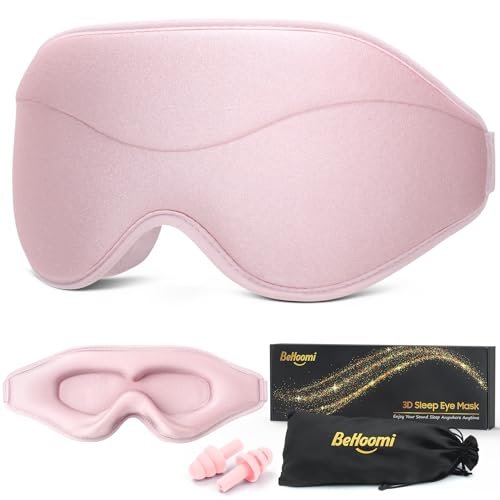 BeHoomi Schlafmaske – Premium Augenmaske für totales Blackout, superweicher Komfort, verstellbar, ergonomisches 3D-Design für Zuhause, Büro, Reisen, Meditation, Yoga, Pink