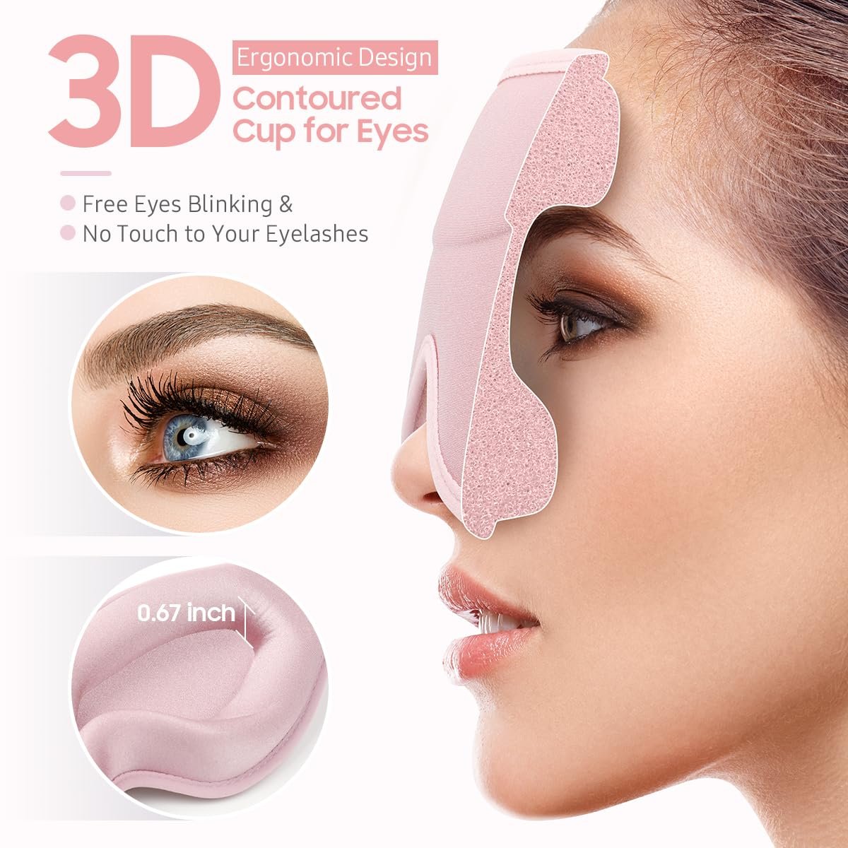 BeHoomi Schlafmaske – Premium Augenmaske für totales Blackout, superweicher Komfort, verstellbar, ergonomisches 3D-Design für Zuhause, Büro, Reisen, Meditation, Yoga, Pink