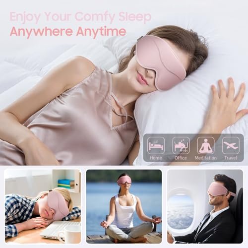 BeHoomi Schlafmaske – Premium Augenmaske für totales Blackout, superweicher Komfort, verstellbar, ergonomisches 3D-Design für Zuhause, Büro, Reisen, Meditation, Yoga, Pink