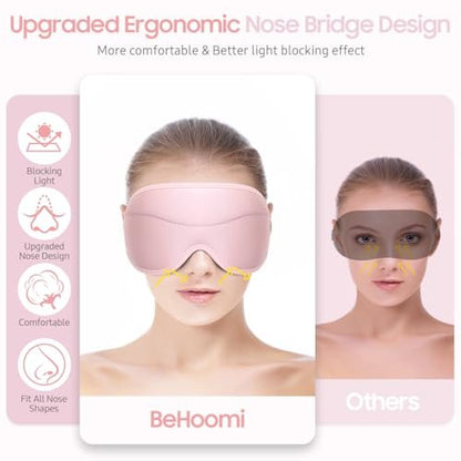 BeHoomi Schlafmaske – Premium Augenmaske für totales Blackout, superweicher Komfort, verstellbar, ergonomisches 3D-Design für Zuhause, Büro, Reisen, Meditation, Yoga, Pink