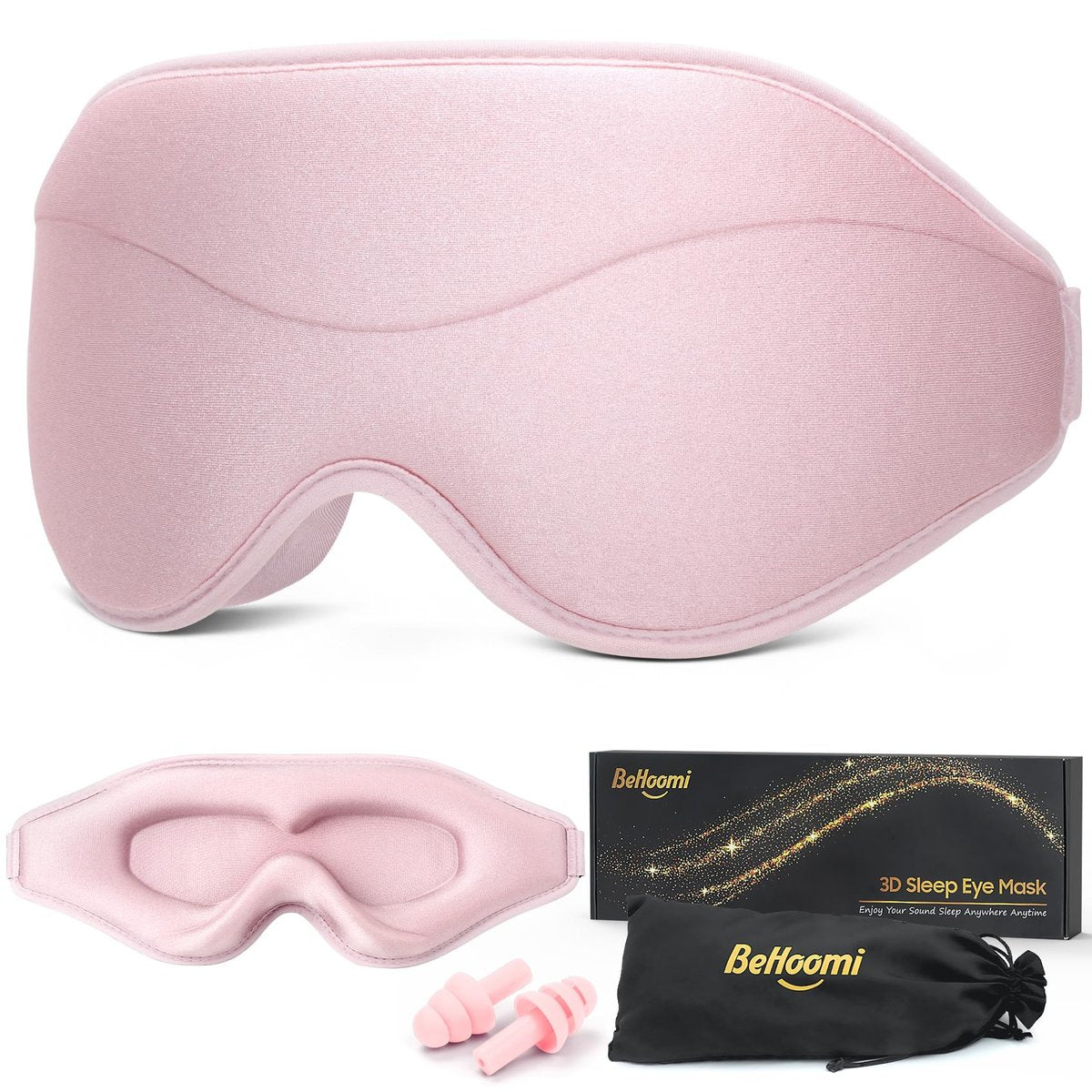 BeHoomi Schlafmaske – Premium Augenmaske für totales Blackout, superweicher Komfort, verstellbar, ergonomisches 3D-Design für Zuhause, Büro, Reisen, Meditation, Yoga, Pink
