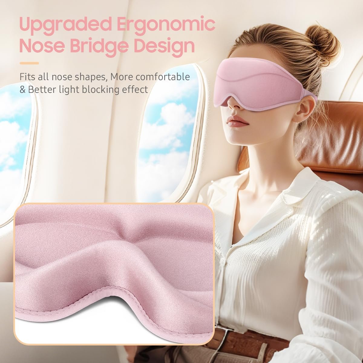 BeHoomi Schlafmaske – Premium Augenmaske für totales Blackout, superweicher Komfort, verstellbar, ergonomisches 3D-Design für Zuhause, Büro, Reisen, Meditation, Yoga, Pink