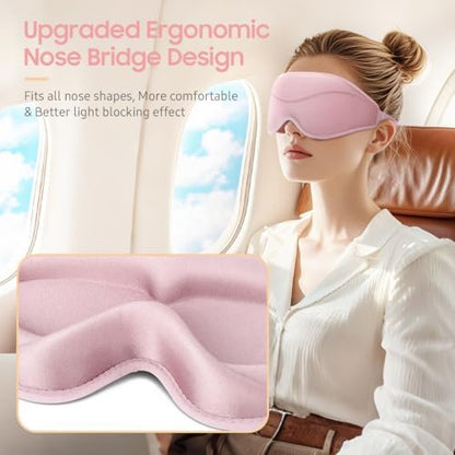 BeHoomi Schlafmaske – Premium Augenmaske für totales Blackout, superweicher Komfort, verstellbar, ergonomisches 3D-Design für Zuhause, Büro, Reisen, Meditation, Yoga, Pink