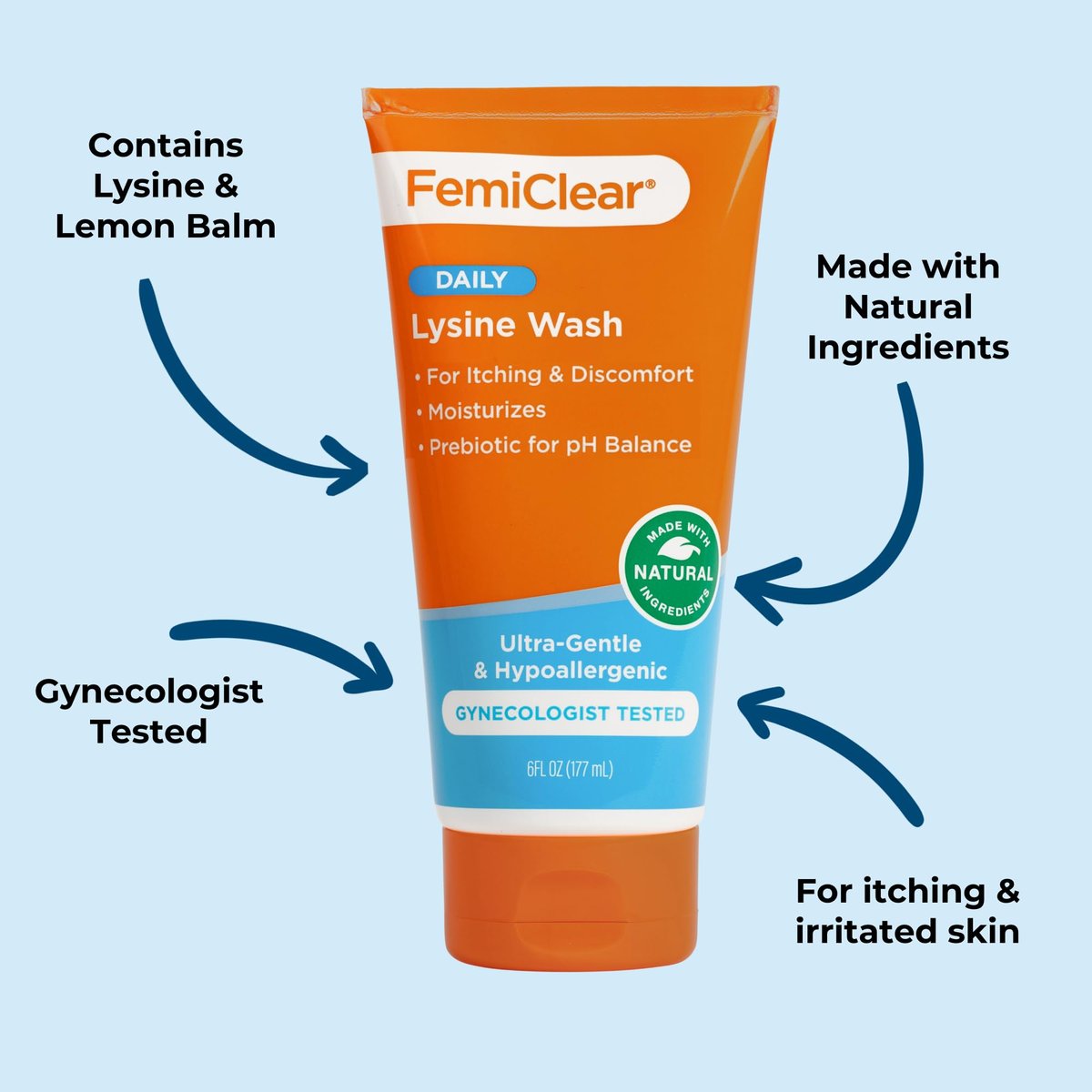 FemiClear® Ultra-Sanfte Intimwaschlotion – Mit Lysin & Melisse für die Intimhygiene, Essenziell für die vaginale Gesundheit (180 ml)