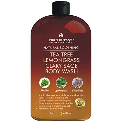 First Botany All Natural Körperwaschgel – Bekämpft Körpergeruch, Fußpilz, Juckreiz, Schuppen, Akne, Ekzeme – Duschgel für Frauen & Männer – 16 fl oz (Teebaum, Zitronengras, Salbei)