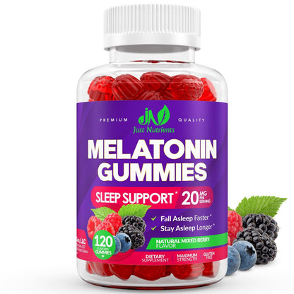 Melatonin 20mg Gummis (120 Stück) - Maximale Schlafunterstützung für Erwachsene mit 10mg Melatonin pro Gummy - Glutenfrei, Vegetarisch, Großartiger Geschmack von gemischten Beeren - 60 Portionen