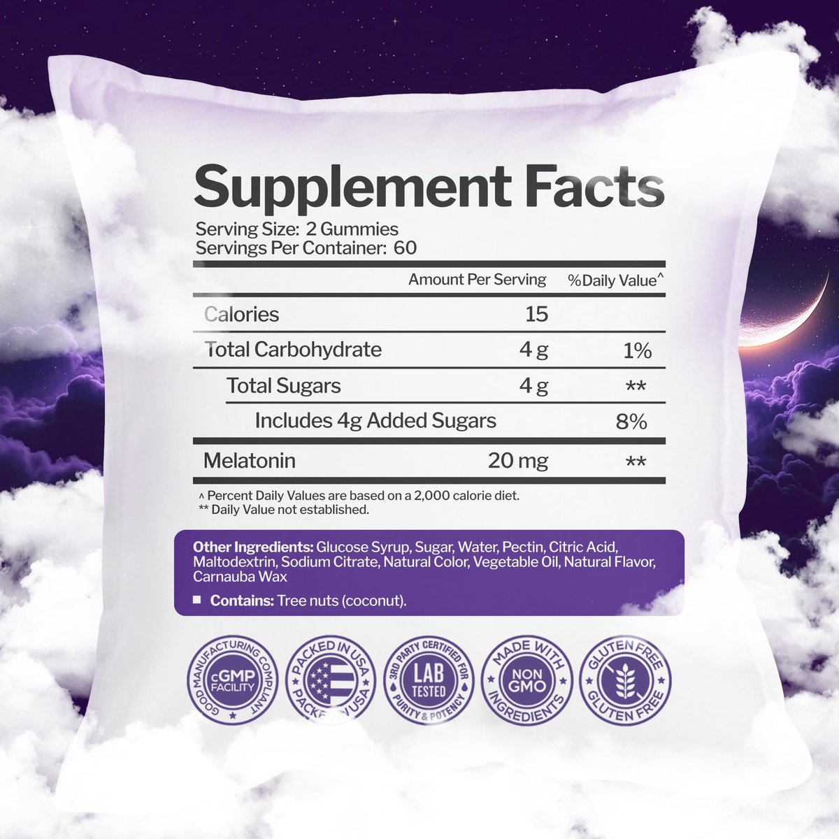 Melatonin 20mg Gummis (120 Stück) - Maximale Schlafunterstützung für Erwachsene mit 10mg Melatonin pro Gummy - Glutenfrei, Vegetarisch, Großartiger Geschmack von gemischten Beeren - 60 Portionen