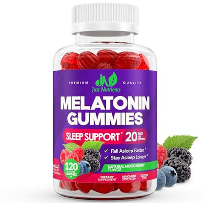 Melatonin 20mg Gummis (120 Stück) - Maximale Schlafunterstützung für Erwachsene mit 10mg Melatonin pro Gummy - Glutenfrei, Vegetarisch, Großartiger Geschmack von gemischten Beeren - 60 Portionen