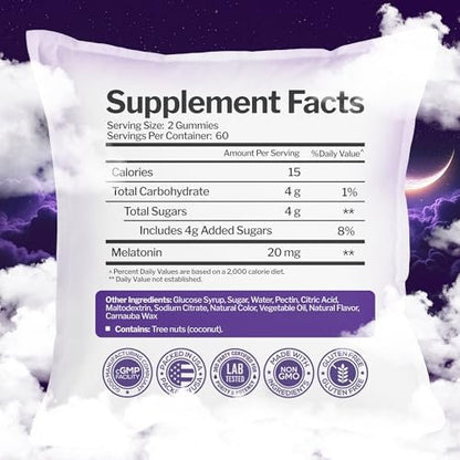 Melatonin 20mg Gummis (120 Stück) - Maximale Schlafunterstützung für Erwachsene mit 10mg Melatonin pro Gummy - Glutenfrei, Vegetarisch, Großartiger Geschmack von gemischten Beeren - 60 Portionen