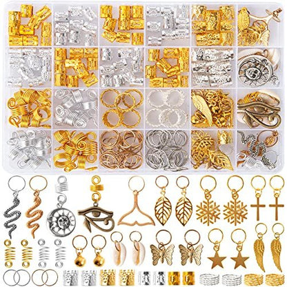 Vaikby 201-teiliges Haar-Schmuck-Set für Zöpfe, Gold und Silber, Metall-Haarringe, Dreadlock-Accessoires, Haar-Anhänger, Zopfmanschetten, Loc-Schmuck für Frauen