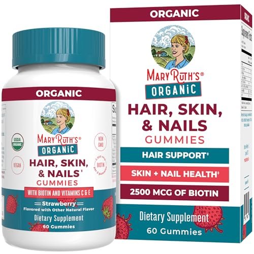 MaryRuth's Haar, Haut und Nägel Vitamine | USDA Bio | 2500 mcg Biotin Gummis mit Vitamin C & Vitamin E | Haarwachstum Vitamine | Hautpflege | Nagelwachstum | ab 14 Jahren | 60 Stück