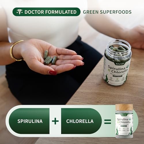 Snap Supplements Bio Spirulina & Chlorella – Proteinreiches Blaualgen-Superfood für Energie und Immununterstützung, 120 Kapseln (30 Portionen, 1 Monatsvorrat)