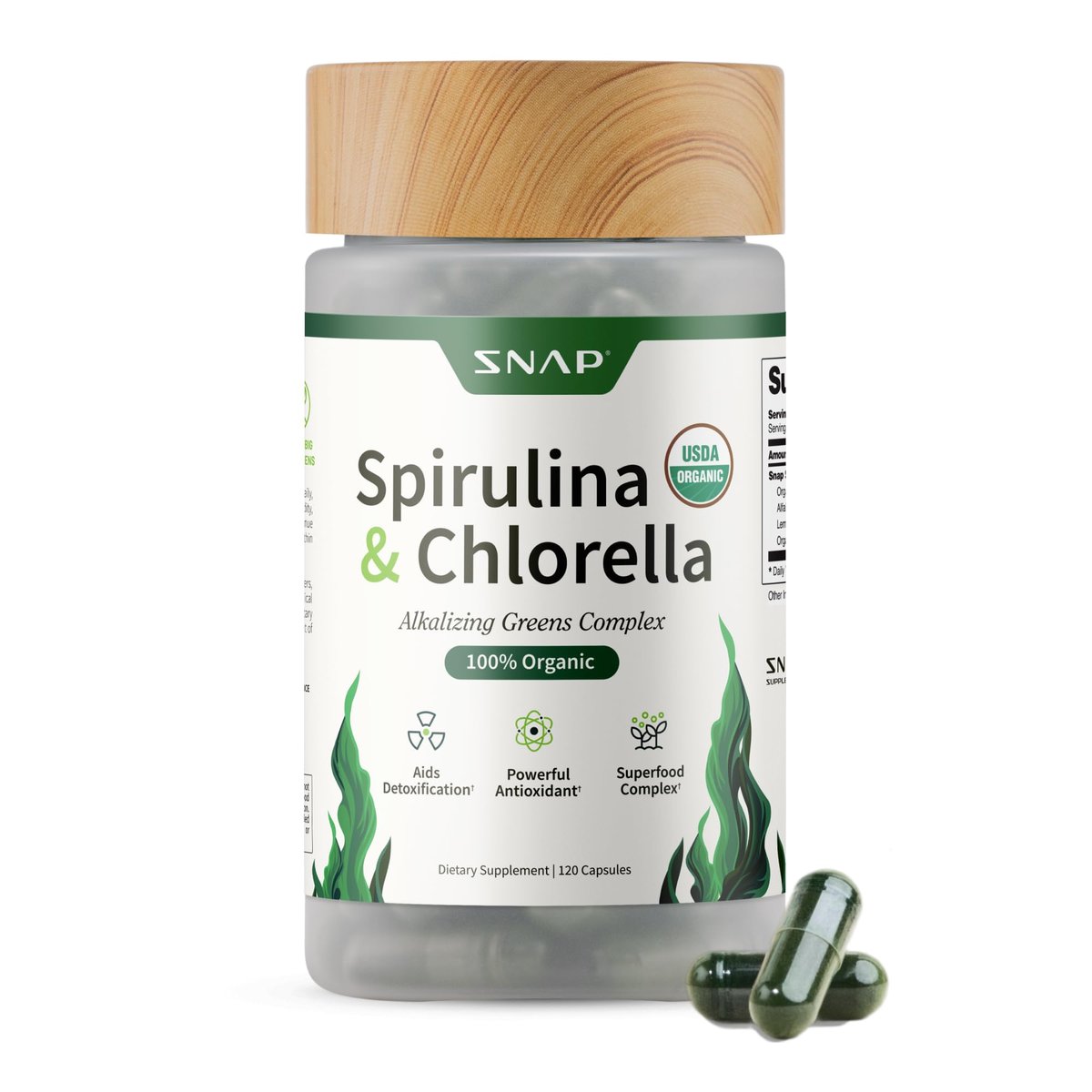 Snap Supplements Bio Spirulina & Chlorella – Proteinreiches Blaualgen-Superfood für Energie und Immununterstützung, 120 Kapseln (30 Portionen, 1 Monatsvorrat)