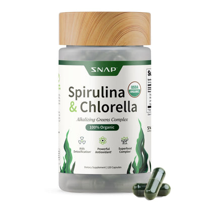 Snap Supplements Bio Spirulina & Chlorella – Proteinreiches Blaualgen-Superfood für Energie und Immununterstützung, 120 Kapseln (30 Portionen, 1 Monatsvorrat)
