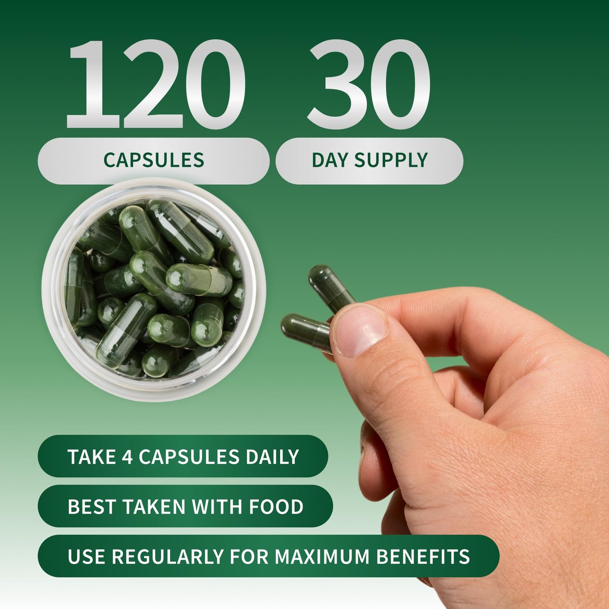 Snap Supplements Bio Spirulina & Chlorella – Proteinreiches Blaualgen-Superfood für Energie und Immununterstützung, 120 Kapseln (30 Portionen, 1 Monatsvorrat)