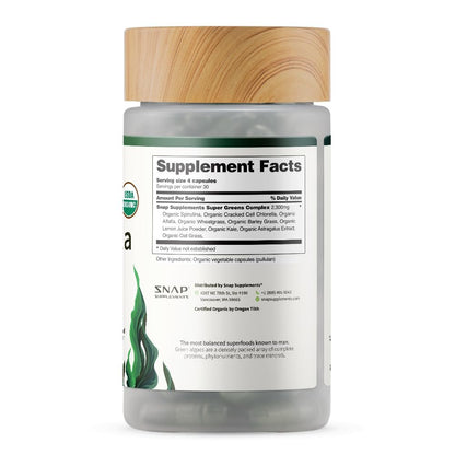 Snap Supplements Bio Spirulina & Chlorella – Proteinreiches Blaualgen-Superfood für Energie und Immununterstützung, 120 Kapseln (30 Portionen, 1 Monatsvorrat)