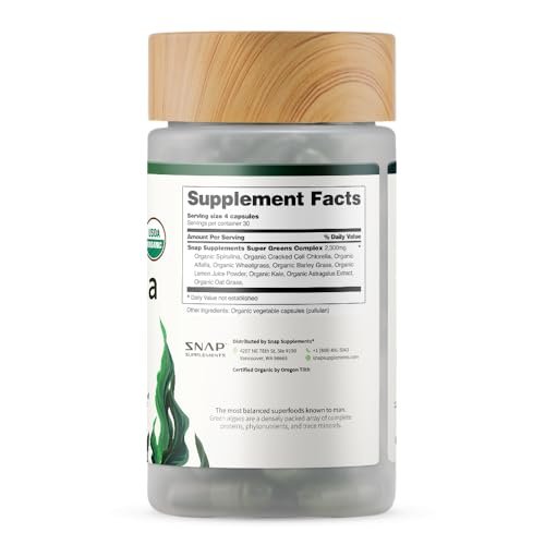 Snap Supplements Bio Spirulina & Chlorella – Proteinreiches Blaualgen-Superfood für Energie und Immununterstützung, 120 Kapseln (30 Portionen, 1 Monatsvorrat)