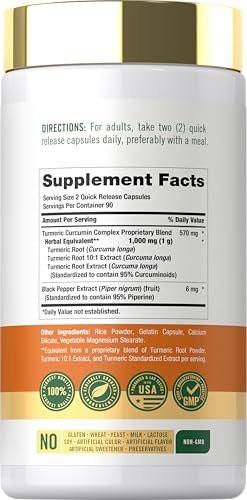 Carlyle Curcumin mit schwarzem Pfeffer | 180 Kapseln | Kurkuma Komplex Nahrungsergänzung | Non-GMO, Glutenfrei