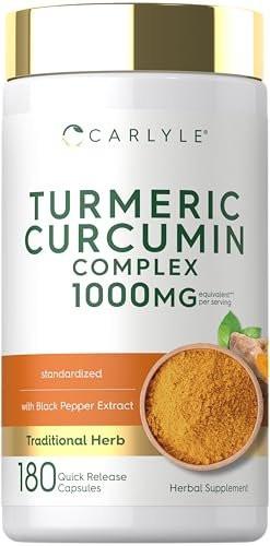Carlyle Curcumin mit schwarzem Pfeffer | 180 Kapseln | Kurkuma Komplex Nahrungsergänzung | Non-GMO, Glutenfrei