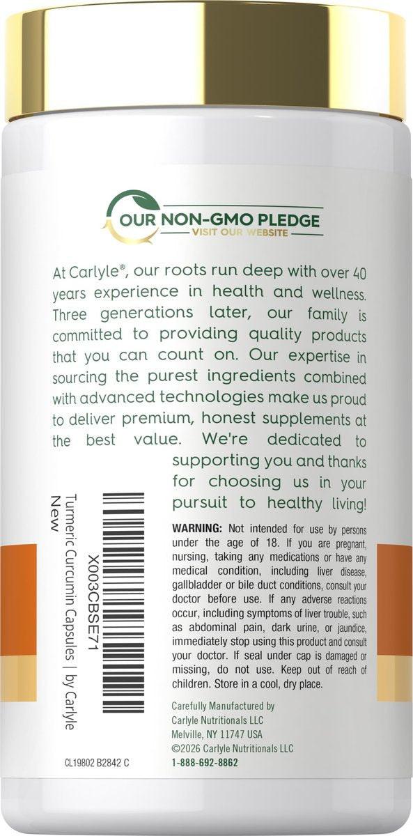 Carlyle Curcumin mit schwarzem Pfeffer | 180 Kapseln | Kurkuma Komplex Nahrungsergänzung | Non-GMO, Glutenfrei
