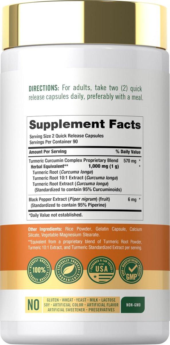 Carlyle Curcumin mit schwarzem Pfeffer | 180 Kapseln | Kurkuma Komplex Nahrungsergänzung | Non-GMO, Glutenfrei