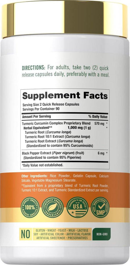 Carlyle Curcumin mit schwarzem Pfeffer | 180 Kapseln | Kurkuma Komplex Nahrungsergänzung | Non-GMO, Glutenfrei