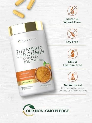 Carlyle Curcumin mit schwarzem Pfeffer | 180 Kapseln | Kurkuma Komplex Nahrungsergänzung | Non-GMO, Glutenfrei