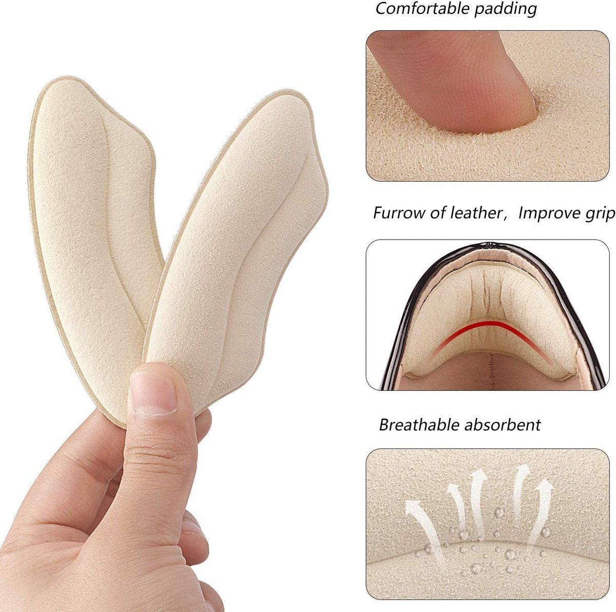 Fersenpolster für zu große Schuhe, Einlegesohlen für Damen, Fersengripp für Damen und Herren, Schutzpolster gegen Blasen, Polster für lose Schuhe, Komfortfüller (Beige/Schwarz 4 Paare)