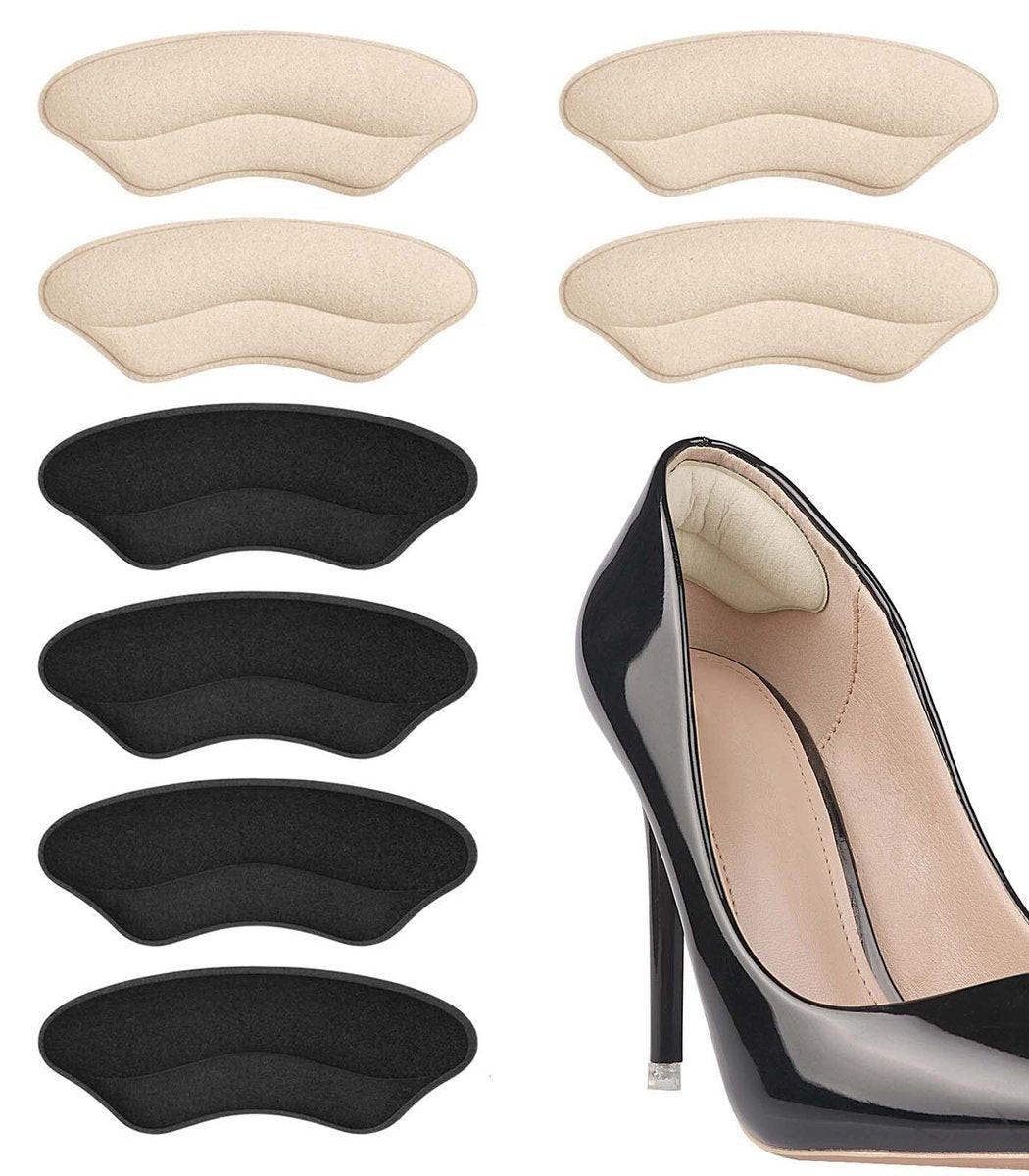 Fersenpolster für zu große Schuhe, Einlegesohlen für Damen, Fersengripp für Damen und Herren, Schutzpolster gegen Blasen, Polster für lose Schuhe, Komfortfüller (Beige/Schwarz 4 Paare)