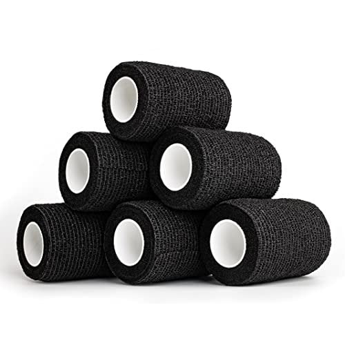 YAXEON Selbstklebender Verband 6 Rollen 3" x 5 Yards - Medizinisches Tape, Vettape, Sporttape für Sportverletzungen, Knöchel (Schwarz)