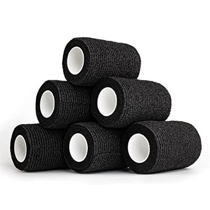 YAXEON Selbstklebender Verband 6 Rollen 3" x 5 Yards - Medizinisches Tape, Vettape, Sporttape für Sportverletzungen, Knöchel (Schwarz)