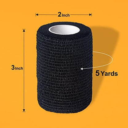 YAXEON Selbstklebender Verband 6 Rollen 3" x 5 Yards - Medizinisches Tape, Vettape, Sporttape für Sportverletzungen, Knöchel (Schwarz)