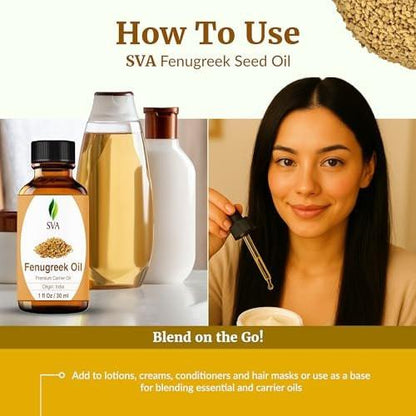 SVA Fenugreek Seed Oil - 100% Naturkaltgepresstes Bockshornkleeöl - 30 ml – Für Gesicht, Haut, Haare, Kopfhaut & Körper – Trägeröl mit Pipette