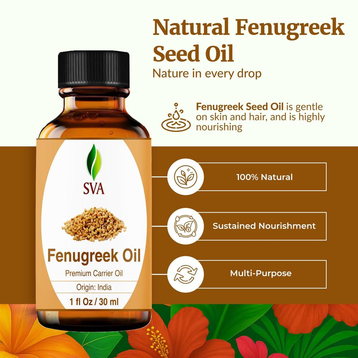 SVA Fenugreek Seed Oil - 100% Naturkaltgepresstes Bockshornkleeöl - 30 ml – Für Gesicht, Haut, Haare, Kopfhaut & Körper – Trägeröl mit Pipette