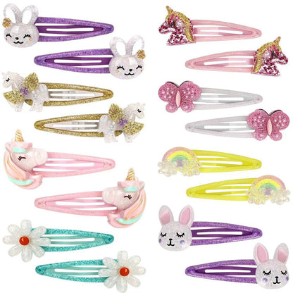Wingchold 16-teilige Mädchen-Haarklammern mit Einhorn, Schmetterling, Blume, Hase – Glitzernde Regenbogen-Haarschmuck für Kleinkinder, Kinder, Partygeschenke