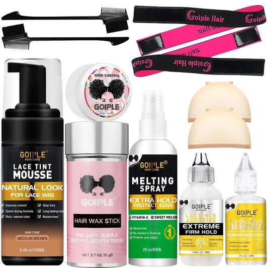 Melting Lace Lace Tint Mousse für Damen – Natürliche Farbgebung für Perücken, Toupees und Haarteile – Wig Glue Tool Set (Mokka – Mittelbraun)
