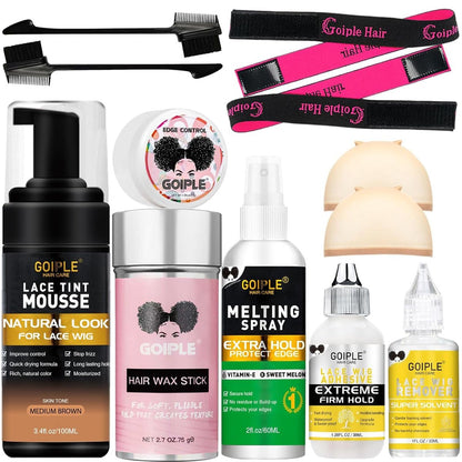 Melting Lace Lace Tint Mousse für Damen – Natürliche Farbgebung für Perücken, Toupees und Haarteile – Wig Glue Tool Set (Mokka – Mittelbraun)