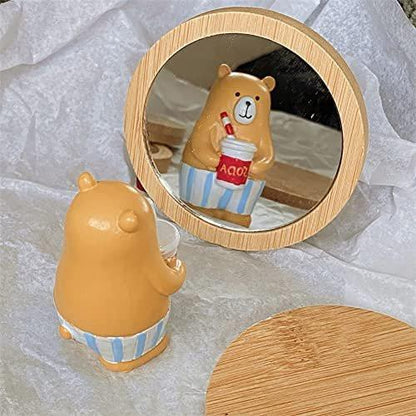 GSHLLO 3er Set kleine Holz-Makeup-Spiegel, runder Kompaktspiegel, tragbarer Taschenspiegel, Holz-Schminktischspiegel, Reisespiegel für Frauen und Mädchen