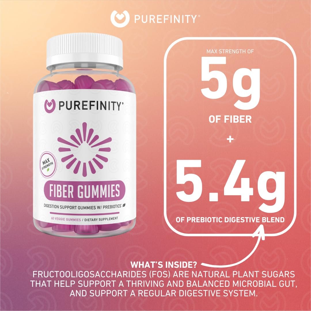 PUREFINITY Ballaststoff-Gummis für Erwachsene mit Inulin-FOS aus Chicorée-Wurzel, Zuckerfreies Präbiotikum für tägliche Verdauung & Verstopfungslinderung – Non-GMO, Vegan, 60 Stück