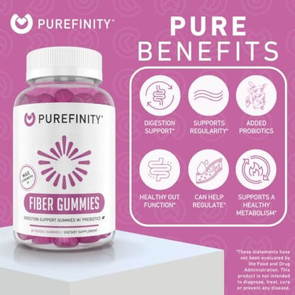 PUREFINITY Ballaststoff-Gummis für Erwachsene mit Inulin-FOS aus Chicorée-Wurzel, Zuckerfreies Präbiotikum für tägliche Verdauung & Verstopfungslinderung – Non-GMO, Vegan, 60 Stück