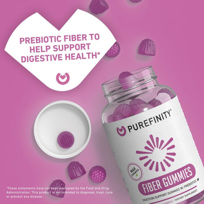 PUREFINITY Ballaststoff-Gummis für Erwachsene mit Inulin-FOS aus Chicorée-Wurzel, Zuckerfreies Präbiotikum für tägliche Verdauung & Verstopfungslinderung – Non-GMO, Vegan, 60 Stück